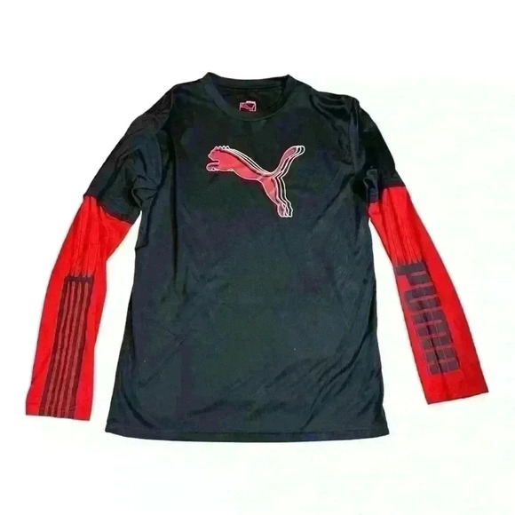 Black and Red Puma Long Sleeve Active Shirt Boys L -14/16 - Picture 1 of 6